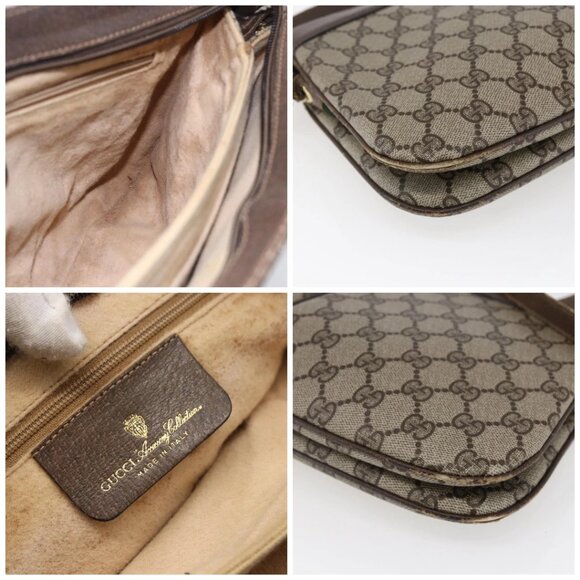 GUCCI GG Canvas Web Sherry Line Shoulder Bag PVC Leather Beige Green - Picture 13 of 16